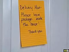 Busty milf caught masturbating by the black delivery boy?