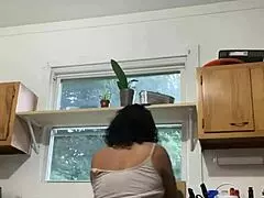 Latina Milf Enjoys Sensual Fun While Doing Dishes