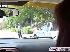 Mature cougars demand cunt fucking from young stud in group sex, high definition old and young.