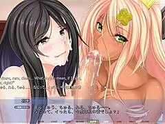 anime step-mother and step-daughter give blowjob in harem.
