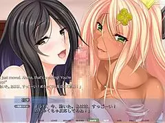 anime step-mother and step-daughter give blowjob in harem.