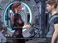 stranded in space holding hands with asian scientist milf in 3d