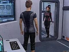 stranded in space holding hands with asian scientist milf in 3d