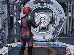 stranded in space holding hands with asian scientist milf in 3d