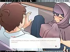 Tsundere MILF Gives Titjob Under Desk in Hentai Game