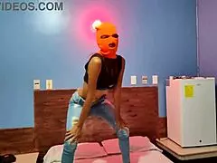 my brunette stepsister wanna celebrate halloween in the hotel bed with mask