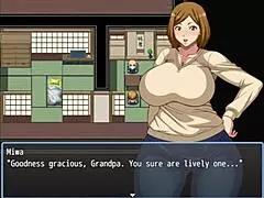 Old guy grabs neighbor's huge ass in hentai game part 3 😏