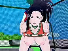 himiko toga, momo yaoyorozu, and izuku midoriya in wild hentai sex scene.