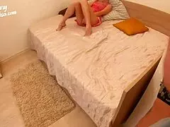 Adorable blonde fondles wet Tequila Rose pussy on cam for lesbian action