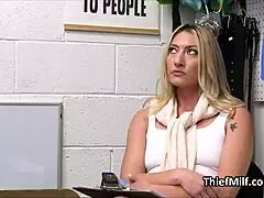 blonde cougar loves riding officer's fat dick right on the office desk.