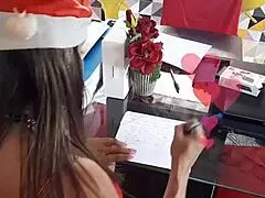 Brazilian milf flashes her big clit in homemade christmas video