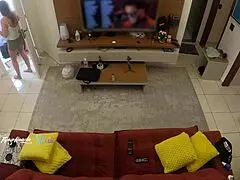 hot wife thay ksada lets delivery man suck her on sofa