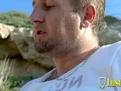 i'm a sex-hungry blonde milf with big tits banging hard on the beach.