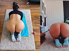 naked yoga dual cam session, guess what happens?