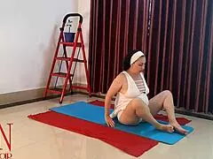 Holy! Regina Noir Strips for Nude Yoga in White Panties at Gym