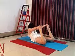 Holy! Regina Noir Strips for Nude Yoga in White Panties at Gym