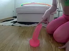 Solo blonde Samantha Rone rides her dildo hard in bedroom, loving every wet moment.