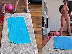 Hot sweaty naked yoga with dual cam, click for steamy action! 🔥