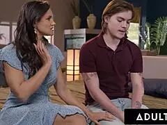 At Adult Time, MILF Penny Barber shows stepson how to screw in a wild 3-way with Freya Parker