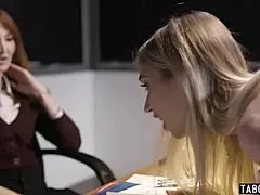 teacher orders stepmom to spank and punish teen 18+ stepdaughter in taboo lesbian session.