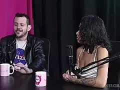 bruna carlos delivers intense handjob in sheer red fetish cuckold scene