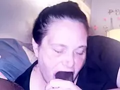 She says, 'Watch me give a no-teeth gumjob on this big black cock, deepthroating until he gags and cums on my face by accident'