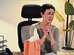 Innocent teen intern fucked by milf boss’s husband at work