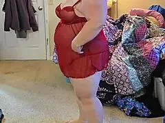 yo, watch this bbw strip down in sexy lingerie, so hot!