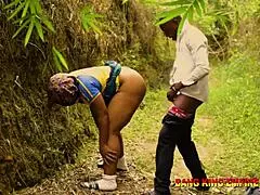 Ebony tribe babe rides big cock outdoors 😍