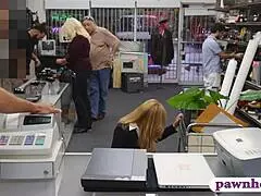 Hot BLONDE MILF SUCKS and gets NAILED at pawnshop