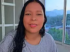 Submissive milf dominated on rooftop by bricklayer with blowjob and shower.