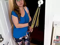 busty nerdy kay lee sucks cock before getting her ass and twat banged hard.