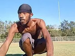 Skinny Black Uncle Works Out Solo at Home