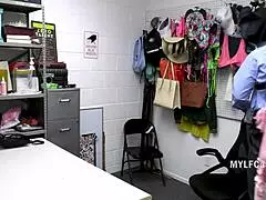 Petite brunette milf slammed hard by cop in prison office chaos