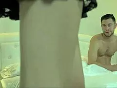 I watch molly manson finger her asshole in fishnets and stockings on the bed while riding that stiff cock.