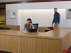 Mylfex - Hot Receptionist Seduces with Shaved Pussy in Public Bareback
