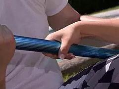 Does busty redhead Lola Fauve fuck pool boy and swallow his enormous cock?