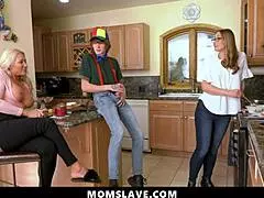 Wow! Hot stepmoms get freeused hard by stepson in wild 3some action!