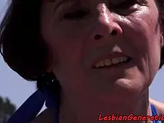 Euro Granny's Tender Fingering of Teen Friend Outdoors