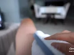 step mom catches step son jerking off and helps him cum quick in a close-up pov