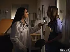 latina doctor seduces nurse into steamy compliance to avoid trouble.