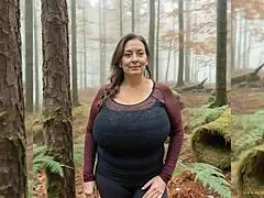 Nude hiker mom shows off in public woods