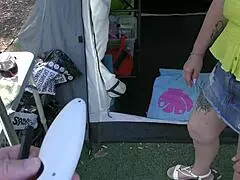 Trashy kiwi milf trailer flaunts herself in blatant public display at local holiday park