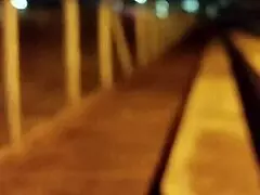 facial cumshot at soccer field, nearly caught in action