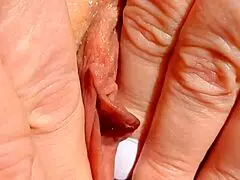 Wow! Maturemons Blonde Flashes Shaved Yoni in Close-Up Massage