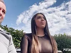 michi the peruvian teen with big tits gets caught by torbe and sucks his cock.