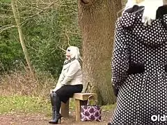 Big tit mature milf gets her shaved pussy licked by a blonde lesbian in heat.