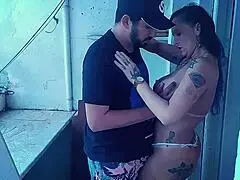 On the Veranda, This Milf Takes a Huge Cock in Her Ass While Voyeurs Watch