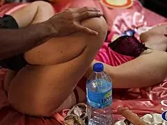 White Amateur Clothed Sex in Leather Pants and Satin Corset Doggy Deepthroat