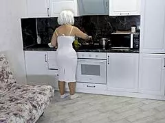 When Stepson Fucks Stepmom in the Ass During Breakfast Prep